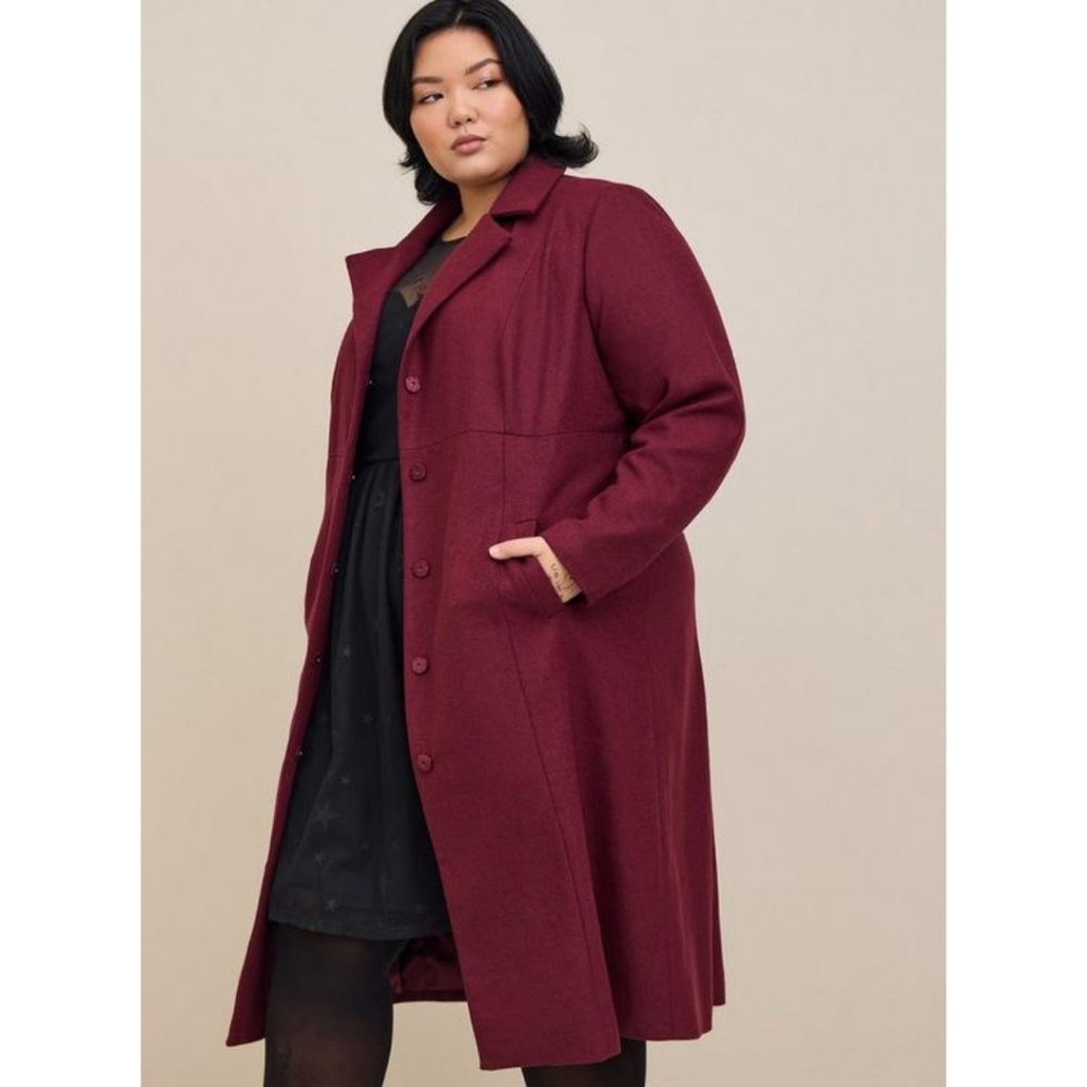 Torrid Size 0 Wool Blend Zinfandel Trench Coat